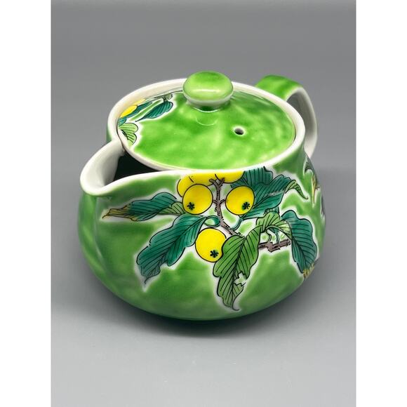 Kyusu KUTANI YAKI WARE Teapot Hand paint Yoshidaya Flower Bird Japanese ~READ~ - Picture 5 of 12